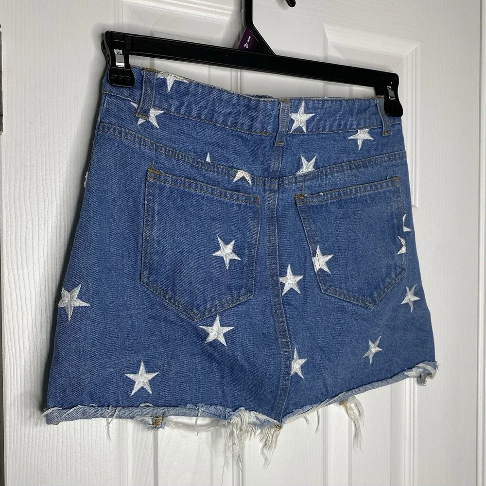 Sans Souci Women's A Line Denim Star‎ Pattern Skirt Blue Size Small